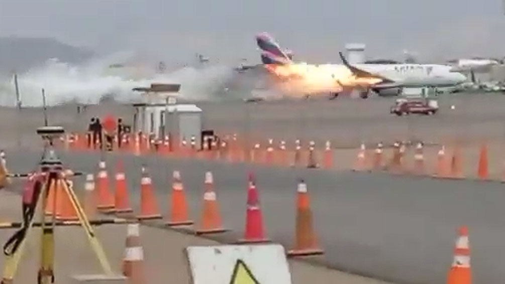 An Airbus A320 collides with a firetruck during takeoff from Lima airport, Peru
