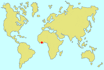 Abidjan, Côte d'Ivoire (Point rouge sur la carte) Abidjan, Côte d'Ivoire