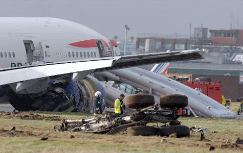 Photos of the British Airways Boeing 777 crash