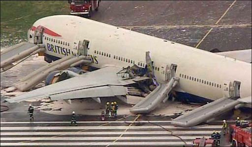 Photos of the British Airways Boeing 777 crash