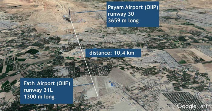 Satellite view of both airport : Payam and Fath