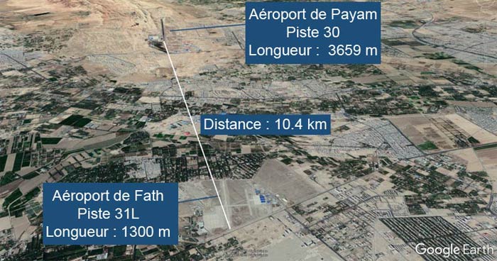 Vue satellite des deux aéroports de Payam et Fath