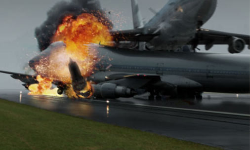 Computer-generated portrayal of collision between both Boeing 747