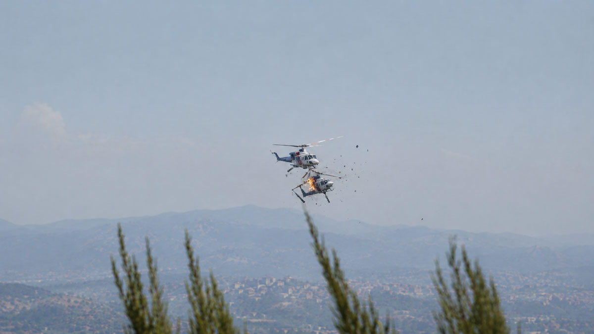Two Bell 214ST Firefighting Helicopters Collide in Mid-Air in Greece