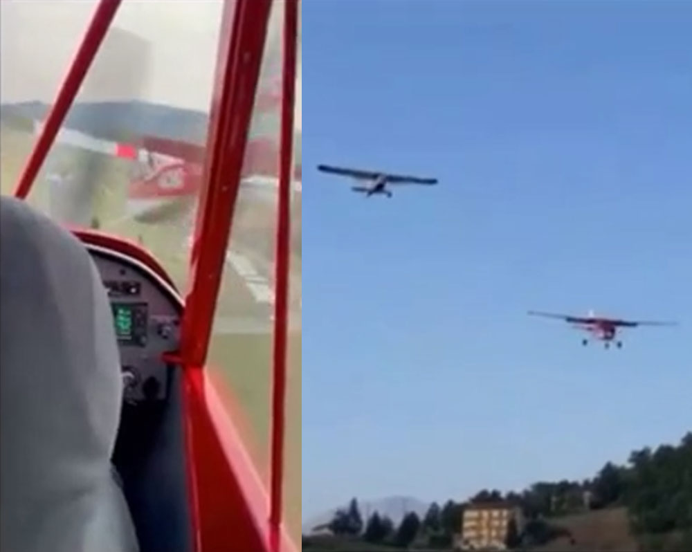 The incredible moment two planes narrowly avoid a mid-air collision