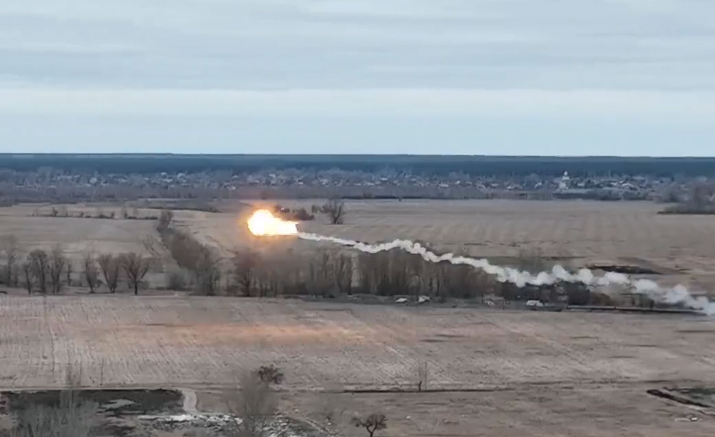 Mi-24 or Mi-35 helicopter being struck by a missile