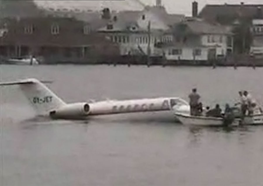 Cessna 525A skids off the runway, ends in a lake, everybody escapes. You won’t believe what happens next.