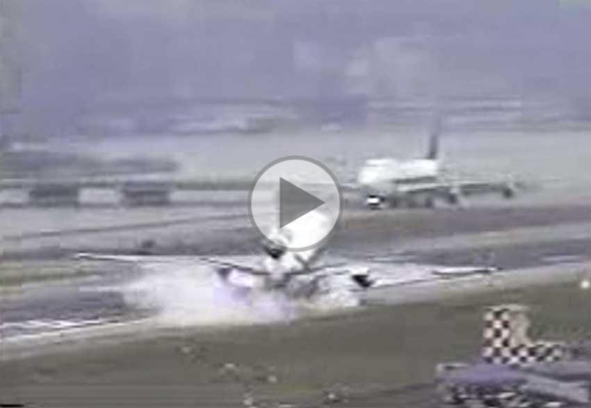 Strong cross wind - The MD11 lands off runway