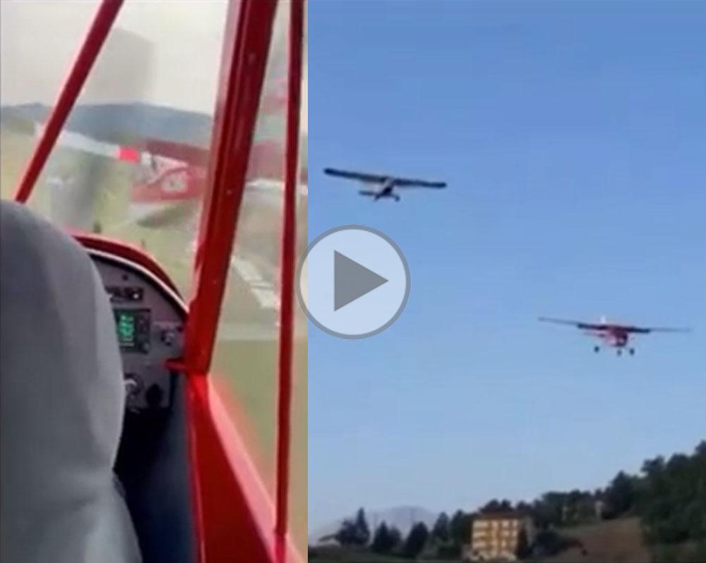 The incredible moment two planes narrowly avoid a mid-air collision