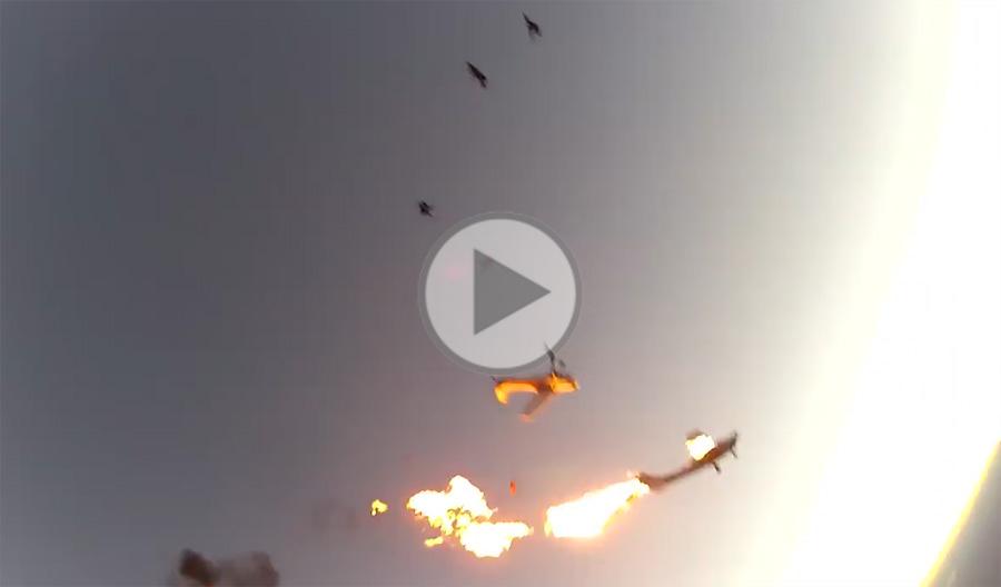 Skydivers are about to jump when another plane hit their plane