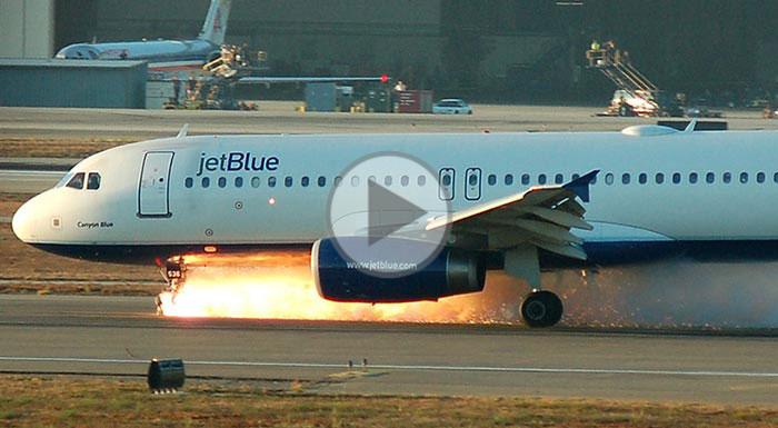 The JetBlue A320 lands with the nose landing gear stuck at 90 degrees