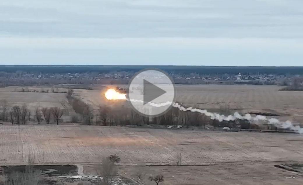 Mi-24 or Mi-35 helicopter being struck by a missile