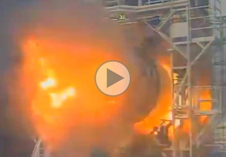 Blade departs a spinning jet engine