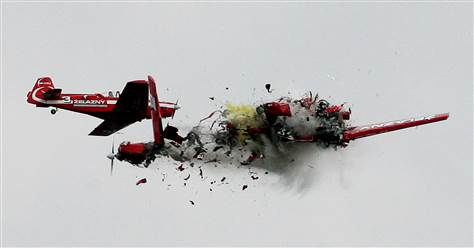 Two planes collided in mid-air and crashed at Radom air show, Poland, in 2007